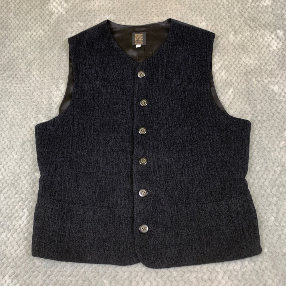 Vintage Marc Baxis Vest Mens M Black Rayon Chenille Button Front Made USA